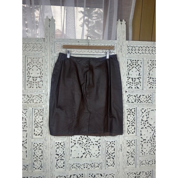 Vintage David Benjamin Chocolate Brown Boho Preppy Leather Skirt Sz 14 - Picture 4 of 5